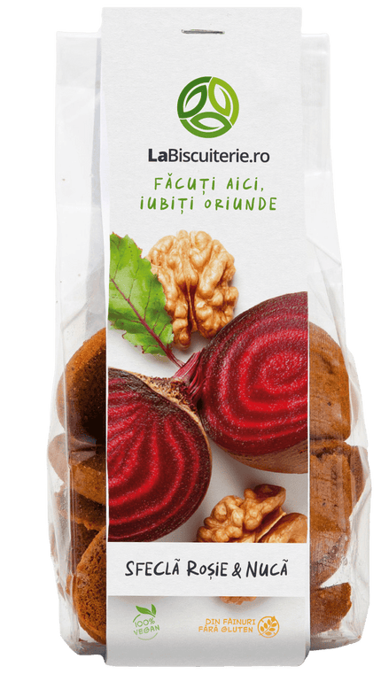 Biscuiți cu sfeclă roșie și nucă, din făinuri fără gluten