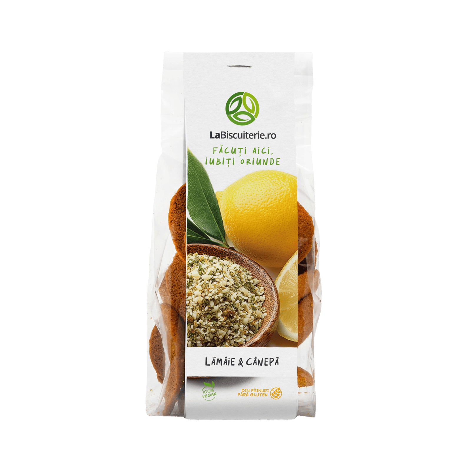 Biscuiţi fără gluten cu lămâie şi cânepă 120g