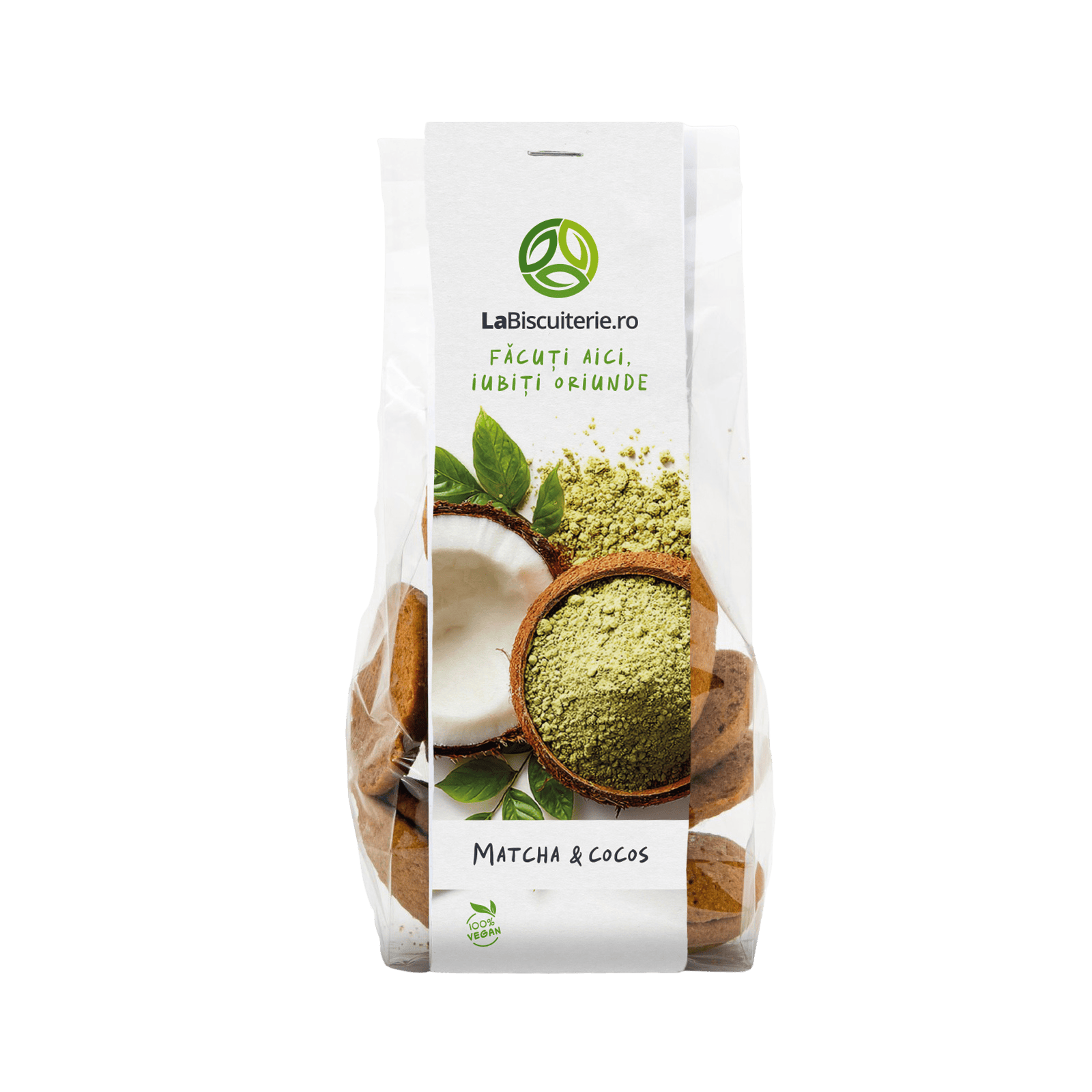 Biscuiţi vegani cu matcha şi cocos 120g