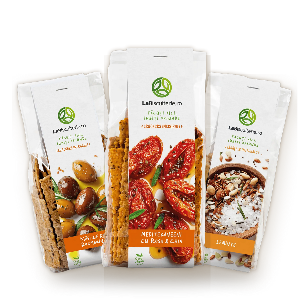Sărat, bun, natural — pungi de sărățele și crackers vegani LaBiscuiterie